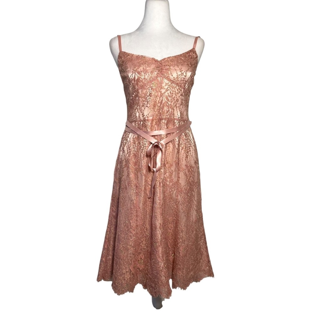 Ann Taylor Metallic Lace Ribbon Tie Babydoll Dress Ballet Pink Size 8 Ribbon